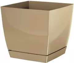 Prosperplast Dekoratyvinis gėlių vazonas su padėklu Coubi Square P 24x24x22cm plastik./švies.rudas