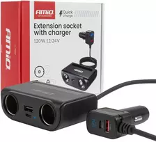 Lizdo skirstytuvas 12/24V su USB-C USB-A QC3.0 PD3.0 120W AMIO-04837