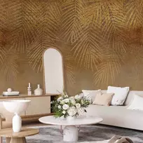 Artgeist Fototapetas - Abstract nature in beige - composition with golden exotic leaves