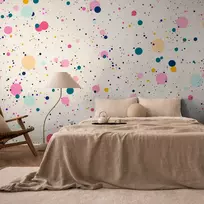Artgeist Fototapetas - Dots Speckles and Splatters Multicolored Cheerful Pattern on a Light Rožinė Background