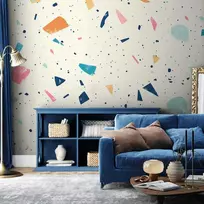 Artgeist Fototapetas - Terrazzo with Multicolored Large Elements Cheerful Pattern on a Light Background
