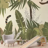 Artgeist Fototapetas - Leaves and Shapes - Jungle in Faded Colours With Animals