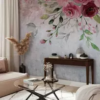 Artgeist Fototapetas - Summer bloom - plant motif with flowers and leaves in pink tones