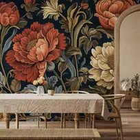Artgeist Fototapetas - Tapestry Large Flowers Retro Floral Motif in Kilim Style