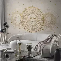 Artgeist Fototapetas - Golden Sun and Moon - Artistic Illustration in Retro Style