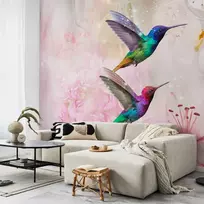 Artgeist Fototapetas - Colourful Hummingbirds (Rožinė)