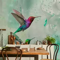 Artgeist Fototapetas - Colourful Hummingbirds (Žalias)