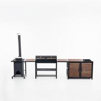 Modulinė sodo virtuvė «Master modular», 382x61x86 cm, plienas 3 mm, 3 moduliai su plovimo stalu