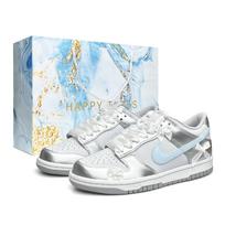 Nike Dunk Silver Wing Iced Tea Leather Low top Skateboard Shoes Unisex White Silver Blue DH9765-001(Team920-BOX) 36.5
