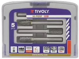 Grąžtas Tivoly Karbidinių frezų rinkinys, Ø8mm, HALF BOX, 5vnt