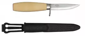 Morakniv Drožinėjimo peilis Mora Junior su metaline piršo apsauga. Laminuoto plieno geležtė 76mm*2mm, lakuota beržinė rankena