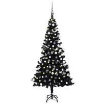 Dirbtinė Kalėdų eglutė su žaisliukais, juoda, 180cm, PVC