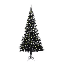 Dirbtinė Kalėdų eglutė su žaisliukais, juoda, 120cm, PVC