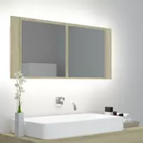 Veidrodinė vonios spintelė su LED, ąžuolo, 100x12x45cm, akrilas
