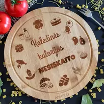 Apvali bambukinė pjaustymo lentelė "Kalėdinės kalorijos nesiskaito"