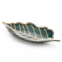 Eurofirany LIMITED COLLECTION LILI3 Dekoratyvinė lapo formos lėkštė, 41 X 19 X 5 cm, spalva: turkio, auksinė