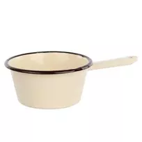 Altom Design CREAM Emaliuotas kūginis puodas su rankena, 0,6 l, skersmuo 14 cm, aukštis 7 cm, grietinėlės spalvos, su snapeliu