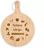 XXL bambukinė apvali pjaustymo lentelė "Kalėdinės kalorijos nesiskaito" (31cm)