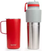 Asobu Twin Pack Butelis su puodeliu raudonas, 0,9 L + 0,6 L