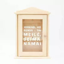 Medinė raktų dėžutė su stiklu "Meilė, šeima, namai"