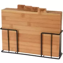 Excellent Houseware PIECES Bambukinės pjaustymo lentos, 4 dalys ant metalinio stovo