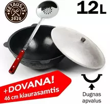 Užbekiškas poliruotas kazanas 12L (Namangan) apvalus dugnas su DOVANA — kiaurasamčiu!