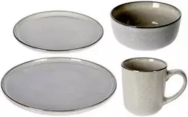 Excellent Houseware Rinkinys pietų servizas, dubuo, lėkštė, lėkštė, puodelis, 16 dalių
