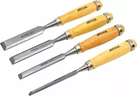 AW-Tools AWTOOLS KALTŲ RINKINYS SU MEDINĖMIS RANKENOMIS 4vnt. 6/12/18/24mm