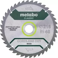Pjovimo diskas medienai Metabo HW/CT CORDLESS CUT WOOD - CLASSIC; 216x30x40 mm; 5°