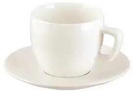 Kreminės spalvos cappuccino puodelis su lėkštute