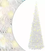 Išskleidžiama dirbtinė Kalėdų eglutė, balta, 210cm, 200 LED