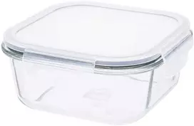 Kvadratinis sodos kalkių stiklinis maisto indas su PP dangteliu 750 ml 15,8x15,8x7 cm