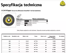 Klingspor K.TARCZA SZLIF.180mm x 6,0mm x 22,2mm A24N Supra