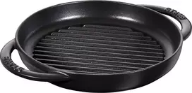 STAUB Apvali ketaus grilio keptuvė su dviem rankenomis, 22 cm, juoda