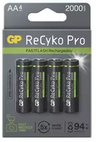 GP įkraunamos baterijos (AA), RECYKO+ Pro Fast Flash, NIMH R03, (4 baterijos / lizdinė plokštelė), 2000mAh