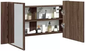 Veidrodinė vonios spintelė su LED, ruda, 90x12x45cm, akrilas