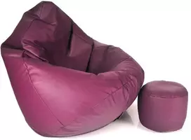 Sėdmaišis su pufu Mega Comfort XXL, dirbtinė oda, slyvų spalvos