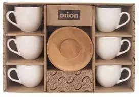 Orion porcelianinis puodelis su lėkštute 100 ml balta 6 vnt.
