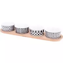 Excellent Houseware Užkandžių dubenėlių keraminė ant padėklo 125 ml 5 vnt.