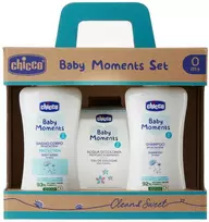 CHICCO_SET „Baby Moments“ vonios putos 200 ml + šampūnas 200 ml + kvapusis vanduo 100 ml