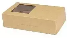 Multi Dėžutė tortams/sušiams su atlenkiamu dangčiu, I180xP110xA50 mm, ruda, kartonas su PE ir šoniniu langeliu, 250 vnt./dėžutėje