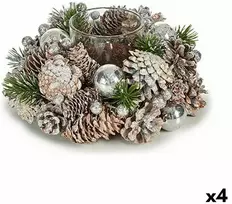 Krist+ Kalėdinis žvakių laikiklis Balta Skaidrus Sidabras stiklas Plastmasinis 19 x 9 x 19 cm (4 vnt.)