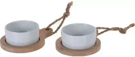 Excellent Housewares Užkandžių, užpilų ir užkandžių rinkinys - 2 apvalūs porcelianiniai dubenys ant padėklų