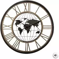 Atmosphera WORLD Sieninis laikrodis su pasaulio žemėlapiu ir romėniškais skaitmenimis, tylus mechanizmas, Ø 67 cm