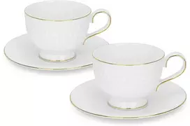 Fissman Puodelių rinkinys NOEMI 200 ml x 2 vnt. su lėkštutėmis (Naujasis kaulinis porcelianas)
