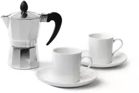 Fissman Rinkinys: Kavinukas espreso kavai virti 2 porcijoms 120ml; puodelis 2vnt/100ml; lėkštutes 2vnt