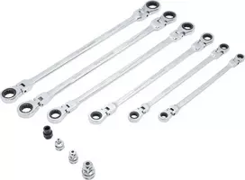 Bgs Technic Terkšliniai dvipusiai ilgi raktai | šarnyriniai | su adapteriais | 8x9 - 17x19 mm | 10 vnt. (91541)