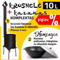 Kazanas su krosnele, 10 L (kazanas apvalus Namangan) ir 360 mm krosnelė (plienas 3 mm)