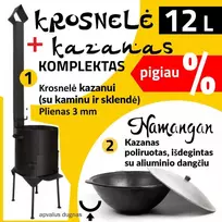 Kazanas su krosnele (kazanas 12L (Namangan) | apvalus dugnas + Krosnelė kazanui D-360 mm)