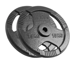 Ketaus svarelių rinkinys 2x15kg, skylė 31mm, plokštė su rankenomis, REBEL ACTIVE